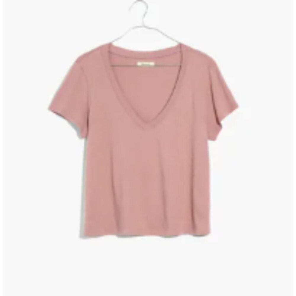 Madewell Softfade Cotton V-Neck Crop T Mauve Shadow L